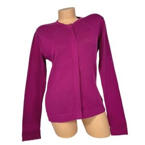 Frenchi Cardigan Sweater Women L Magenta Crew Neck Button Front Knit Long Sleeve